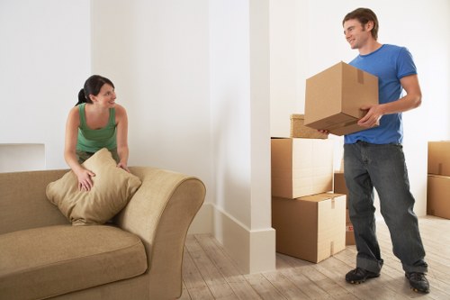 Furniture and boxes prepared for a man and van service